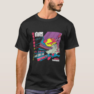 Japanese Nature Sunset Esoteric Retro Design T-Shirt