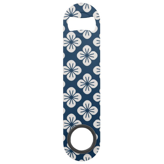 Japanese Navy Blue Ivory Floral Geometric Pattern