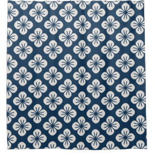 Japanese Navy Blue Ivory Floral Geometric Pattern
