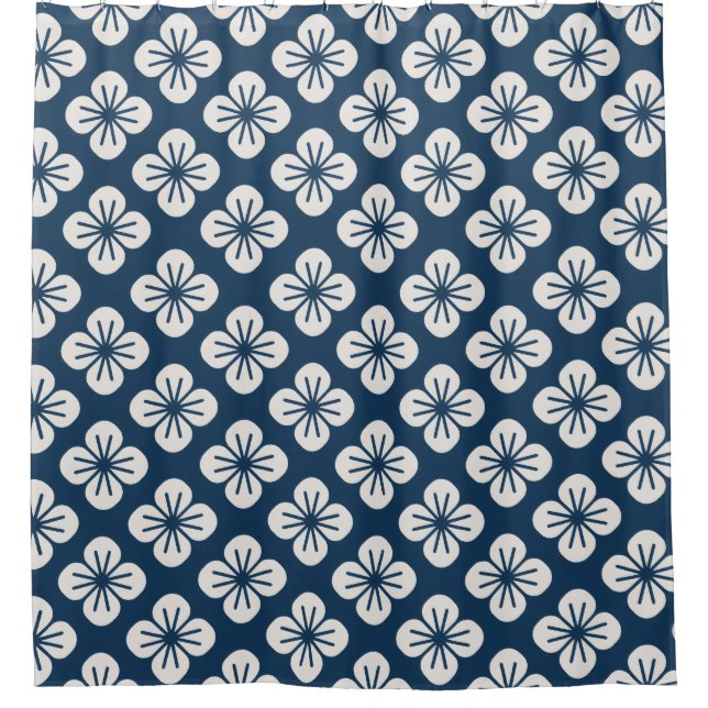 Japanese Navy Blue Ivory Floral Geometric Pattern (Front)