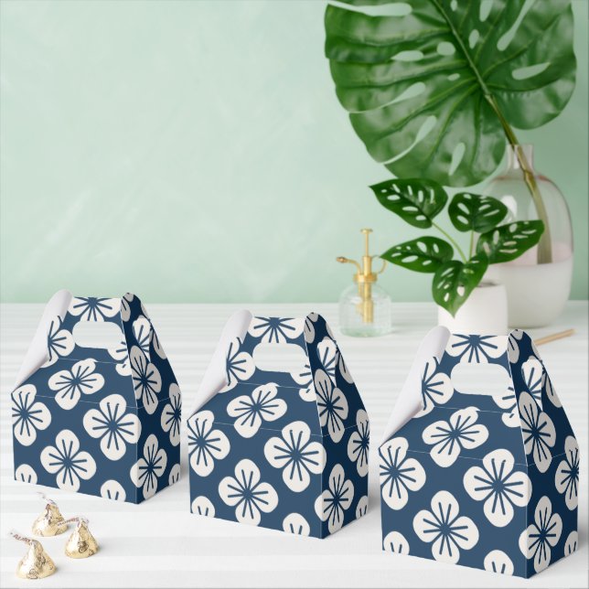 Japanese Navy Blue Ivory Floral Geometric Pattern Favor Box (Multiple)