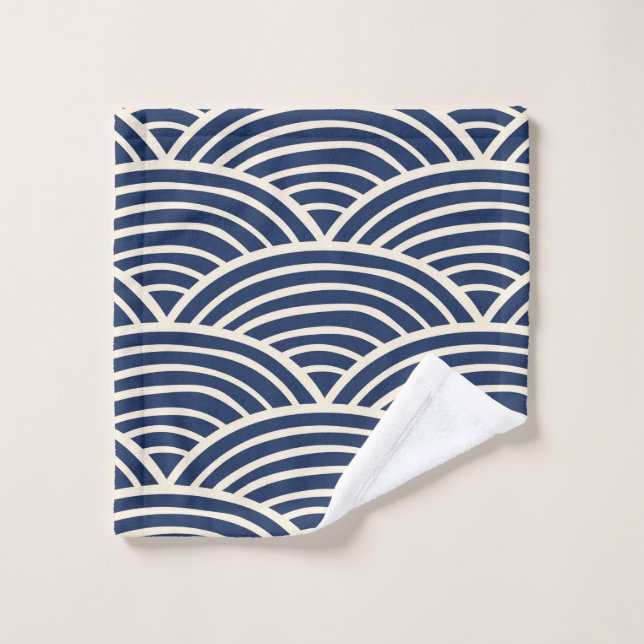 Japanese Navy Blue Ocean Waves Bath Towel Set (Wash Cloth)