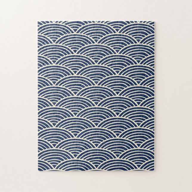 Japanese Navy Blue Ocean Waves Jigsaw Puzzle (Vertical)