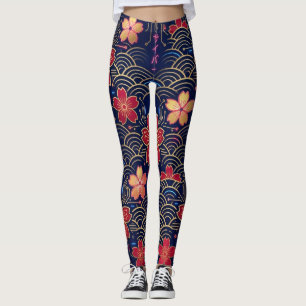  Japanese Neo-Edo Cyberpunk Sakura Seamless Patter Leggings
