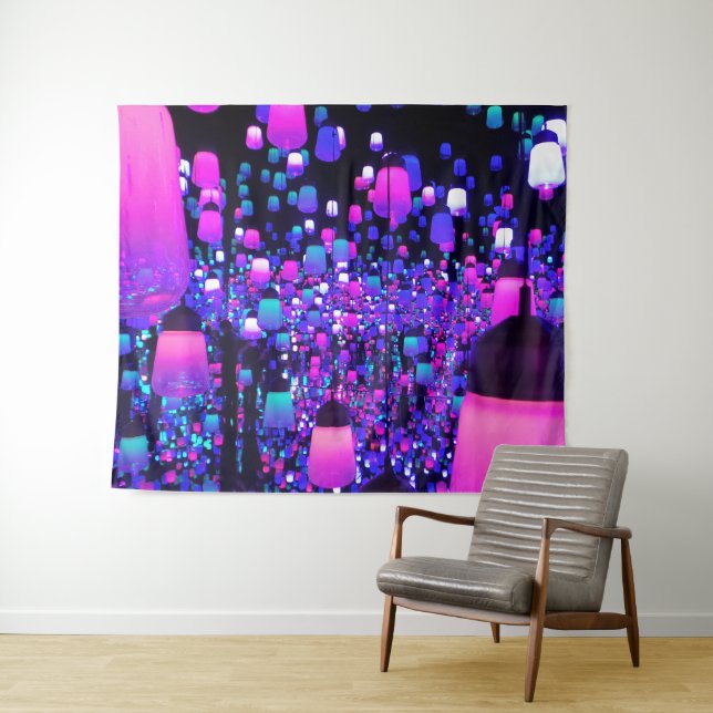 Japanese Neon Lantern Wall Tapestry (In Situ (Horizontal))