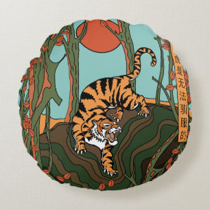 Japanese Neon Round Pillow