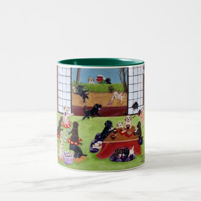 Japanese New Year's Day Labradors Two-Tone Coffee Mug (Center)