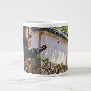 Japanese Ninja Throwing Shuriken at a Castle – Nin Large Coffee Mug