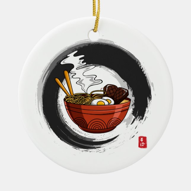 Japanese Noodle Soup Ramen Soba Personalized Ceramic Ornament (Front)