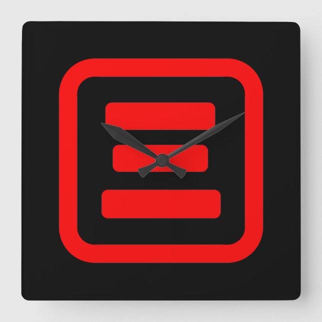 Japanese Number Three 三 【San】 Kanji Square Wall Clock (Front)