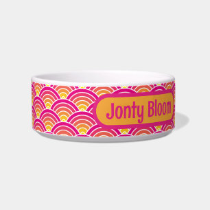 Japanese Ocean Wave Hot Pink Yellow Pattern Pet Bowl