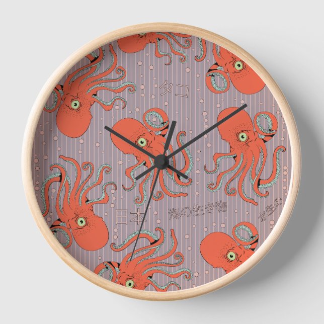 Japanese Octopus Pattern Clock (Front)