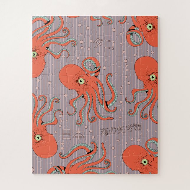 Japanese Octopus Pattern Jigsaw Puzzle (Vertical)