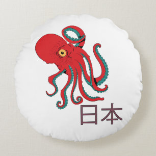 Japanese Octopus Pattern Round Pillow
