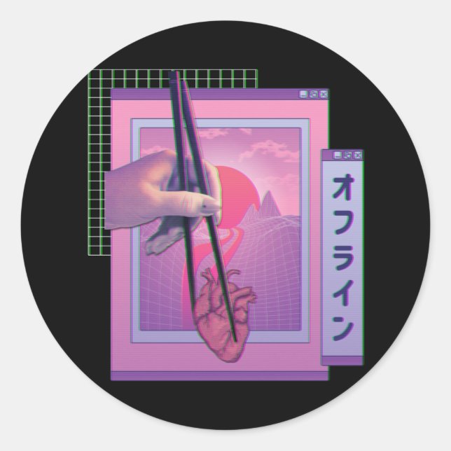 Japanese Offline Vaporwave Aesthetic Sad Heart Classic Round Sticker (Front)