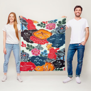 Japanese Okinawan Dye (Bingata) Fleece Blanket