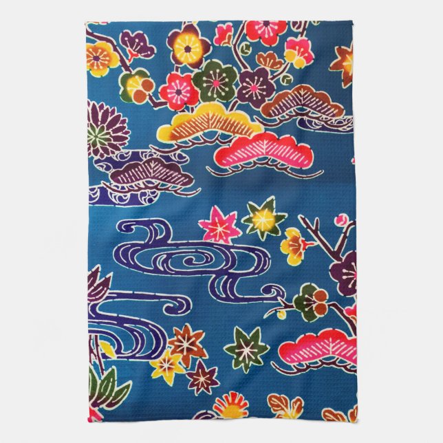 Japanese Okinawan Dye (Bingata) Kitchen Towel (Vertical)