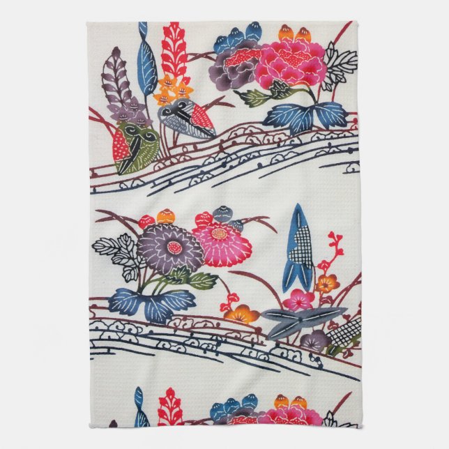 Japanese Okinawan Dye (Bingata) Kitchen Towel (Vertical)