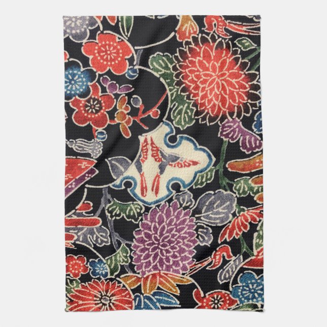 Japanese Okinawan Dye (Bingata) Kitchen Towel (Vertical)