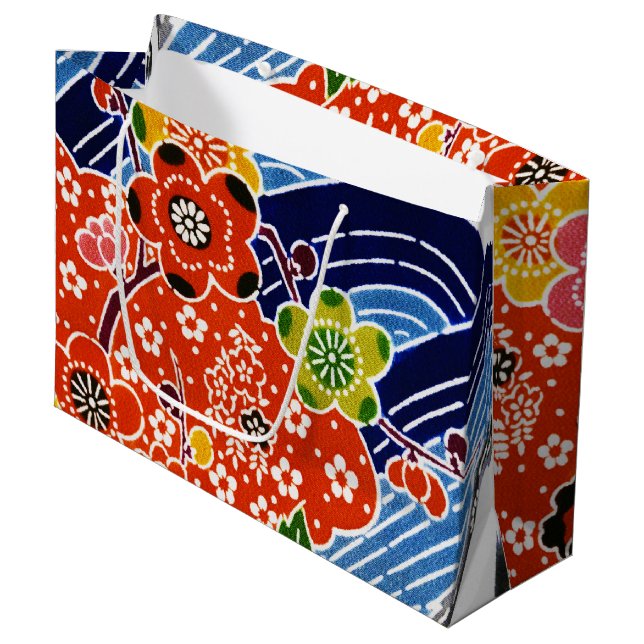Japanese Okinawan Dye (Bingata) Large Gift Bag (Front Angled)