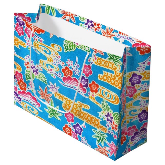 Japanese Okinawan Dye (Bingata) Large Gift Bag (Front Angled)