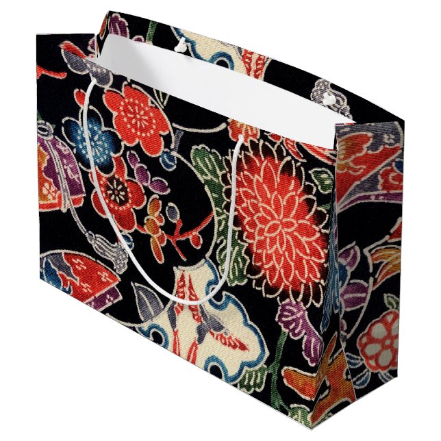 Japanese Okinawan Dye (Bingata) Large Gift Bag (Back Angled)