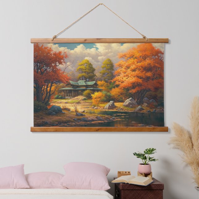 Japanese Old House By The Lake Fine Art Hanging Tapestry (Bedroom)