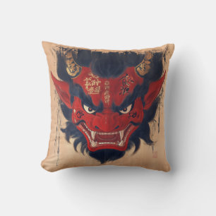 Japanese Oni Demon Throw Pillow