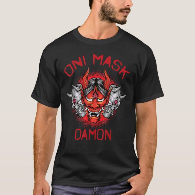 Japanese Oni Mask Demon - Sad Aesthetic Edgy Stree T-Shirt (Front)
