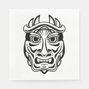 Japanese Oni Mask Tribal Demon Line Art Napkin