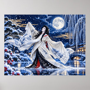 Japanese Onnagata Snow Moon Poster