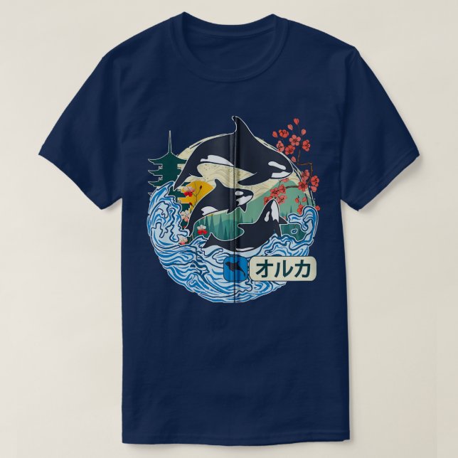 Japanese Orca Whale Great Wave Kanagawa Japan Vint T-Shirt (Design Front)