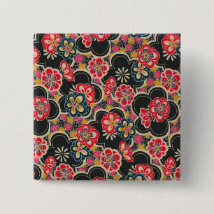 Japanese Origami Design Multi-Colour Flowers 2 Inch Square Button