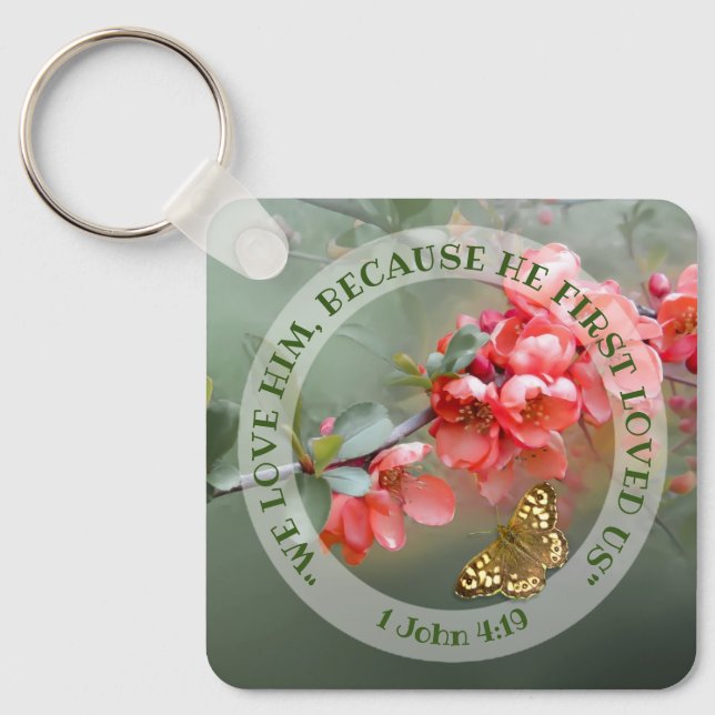 Japanese Ornamental Quince with Bible quotation Ke Keychain (Front)