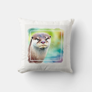 Japanese Otter in Tranquil Waters 040924AREF130 -  Throw Pillow