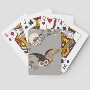Japanese Owl Night Moon Woodcut Flying Night Playing Cards