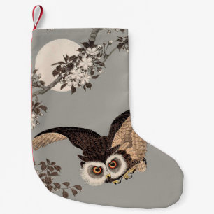 Japanese Owl Night Moon Woodcut Flying Night Small Christmas Stocking