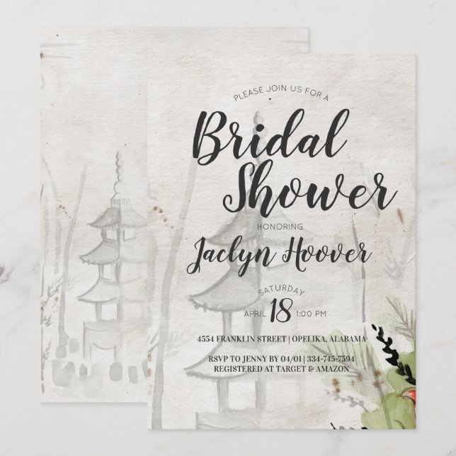 Japanese Pagoda Bridal Shower Invitation (Front/Back)