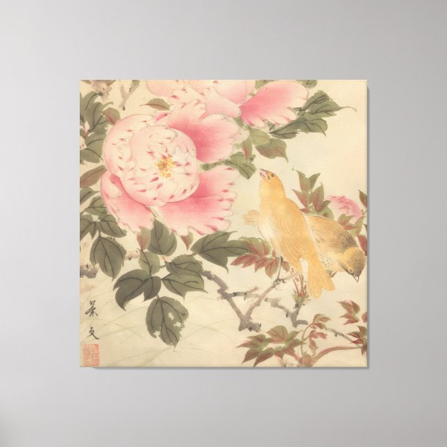 Japanese painting, beautiful flower and bird paint canvas print (Front)