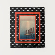 JAPANESE PAINTING BOATS & CLOUD PATTERN Tapestry