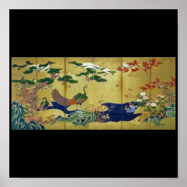 Japanese Painting c. 1500's Peacock Poster (Front)