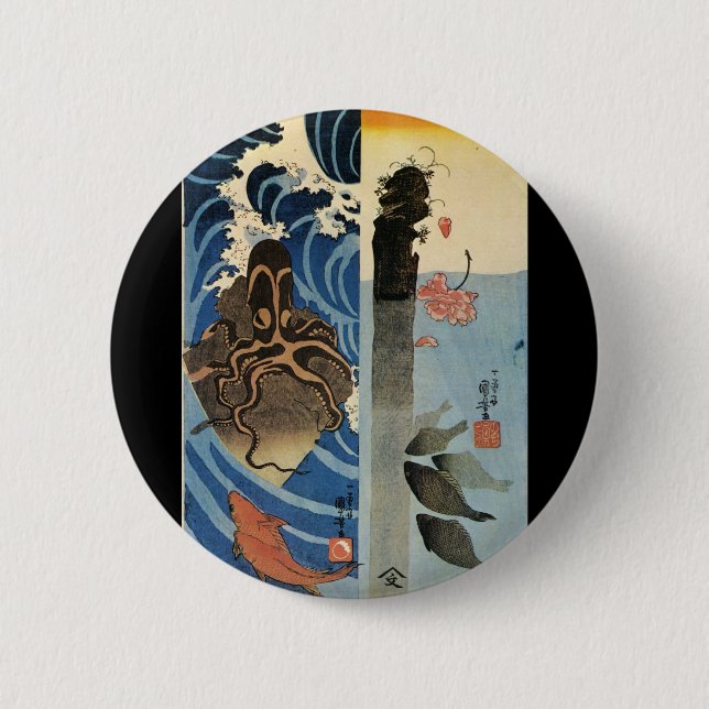 Japanese Painting c. 1800's 2 Inch Round Button (Front)