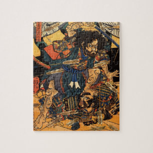 Japanese Painting of Samurai Fighting c.1800s Jigsaw Puzzle