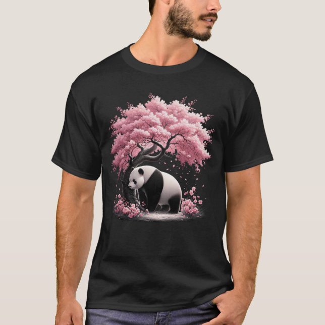 Japanese Panda Cherry Blossom Flower Trees T-Shirt (Front)