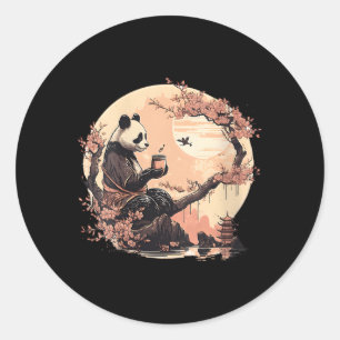 Japanese Panda Drinking Tea Sakura Trees Panda Tea Classic Round Sticker