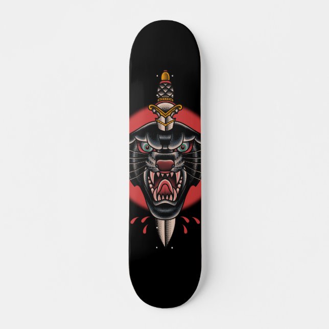 Japanese Panther & Sword Wild Jungle Animal Roar Skateboard (Front)