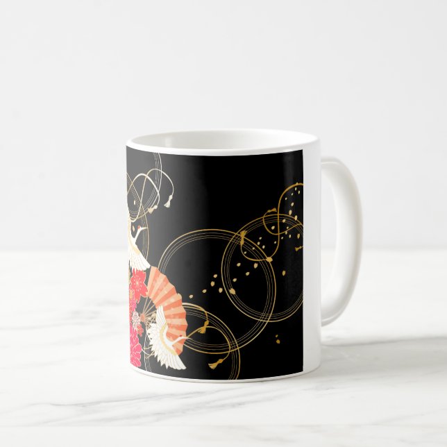 Japanese pattern crane coffee mug (Front Right)
