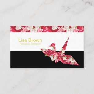 Japanese pattern red origami crane business card