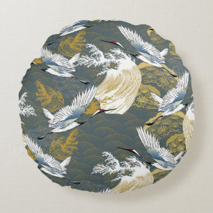 Japanese pattern. Traditional motif background wit Round Pillow