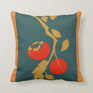 Japanese Persimmon on Teal Throw Pillow